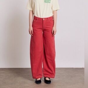 High-Rise Wide Leg Jeans in Coral Red